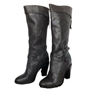 B Makowsky Cassidy charcoal Leather Knee-High almond front buckle detail Boots 8